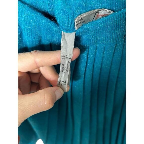 Vintage St. Michael Turquoise Blue Pleated Mini Skirt Size 12 Stretch Preppy - Picture 5 of 7